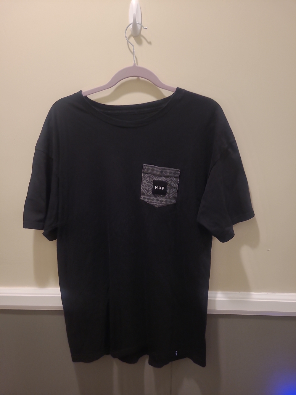 HUF Black Tee with Patterned Pocket